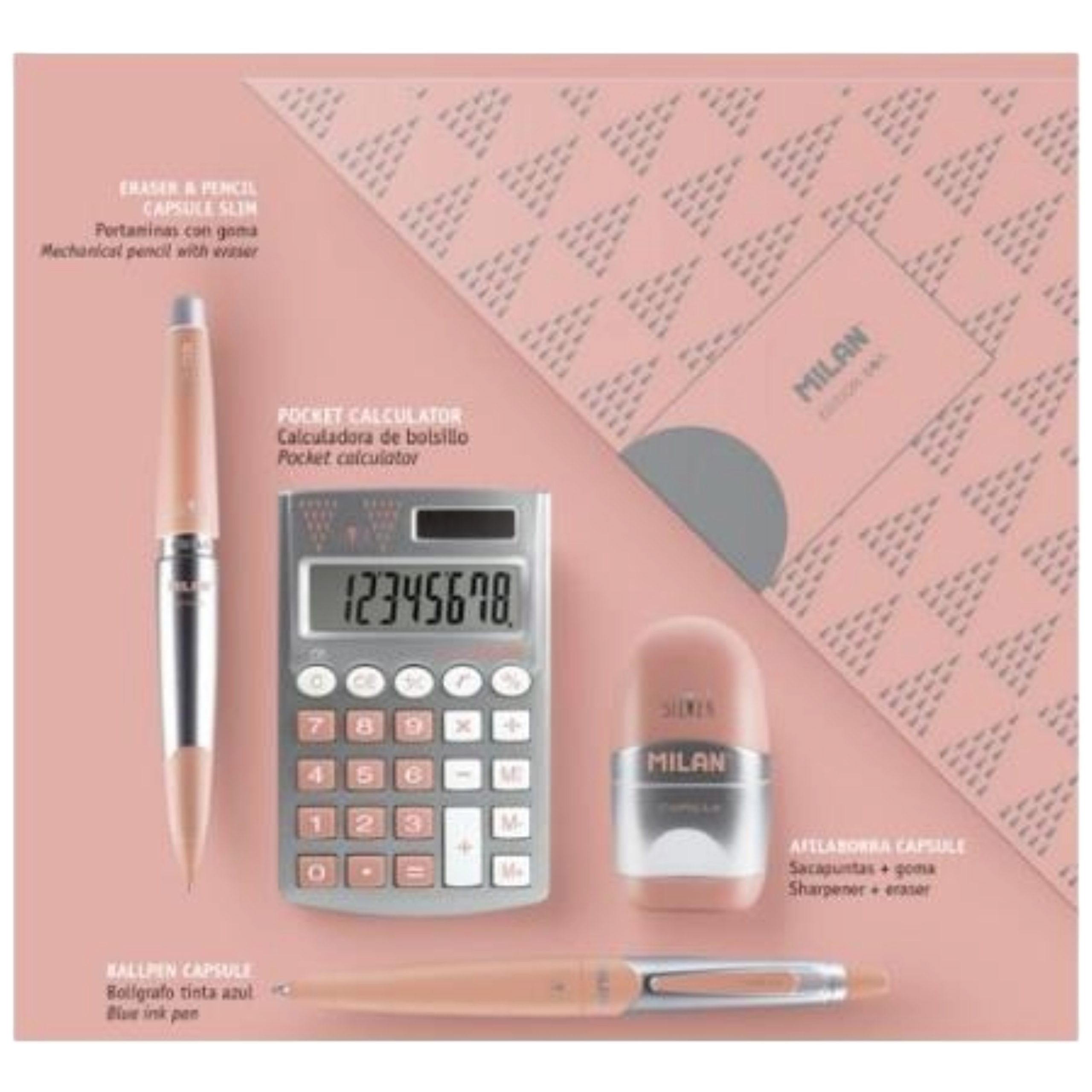 ΣΕΤ ΔΩΡΟΥ MILAN 08738 CAPSULE SILVER 4 ΤΜΧ (ΓΟΜΑ - ΞΥΣΤΡΑ ΜΟΝΗ, ΣΤΥΛΟ, ΜΗΧ. ΜΟΛΥΒΙ, ΑΡΙΘΜ/ΧΑΝΗ)