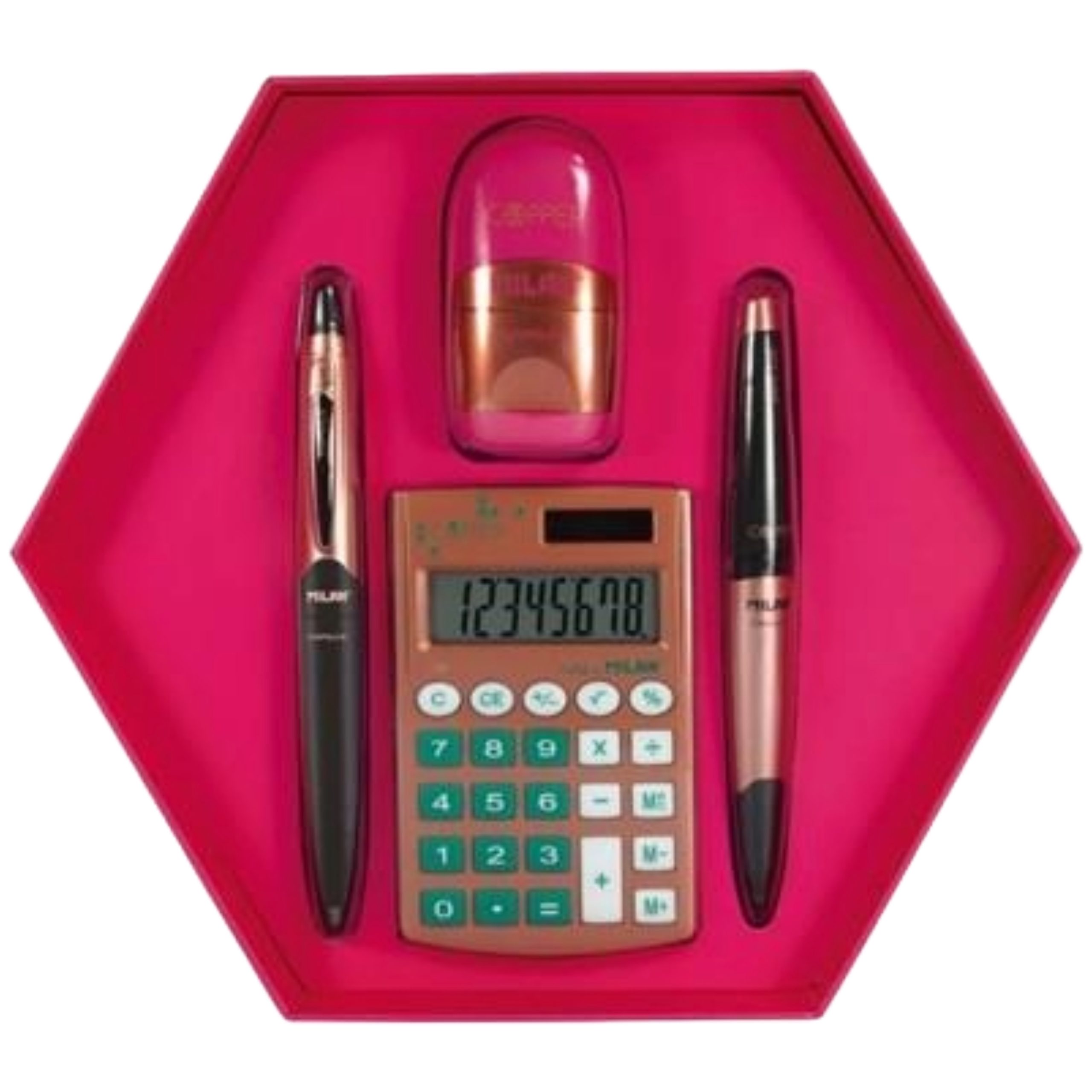 ΣΕΤ ΔΩΡΟΥ MILAN 08739 COPPER PINK 4 ΤΜΧ (ΓΟΜΑ - ΞΥΣΤΡΑ ΜΟΝΗ, ΣΤΥΛΟ, ΜΗΧ. ΜΟΛΥΒΙ , ΑΡΙΘΜ/ΧΑΝΗ)