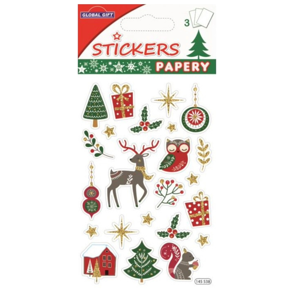 STICKERS CHRISTMAS PAPERY 8X13CM 145538 GLOBAL GIFT