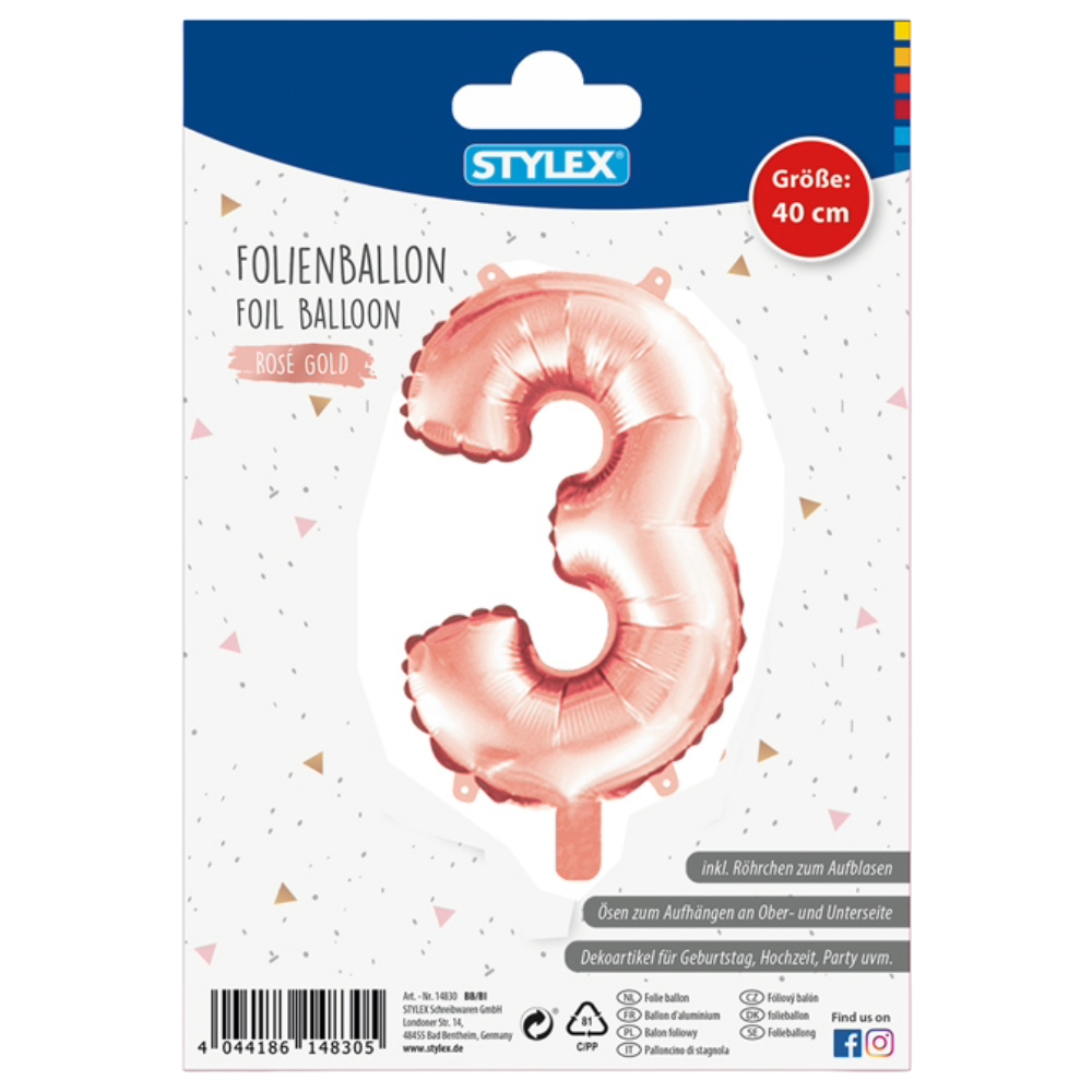 ΜΠΑΛΟΝΙ ΑΡΙΘΜΟΣ 3 METΑΛΛΙΖΕ ΧΡΩΜΑ ROSEGOLD - SILVER 1 ΤΕΜΑΧΙΟ, ΜΕΓΕΘΟΣ 40CM STYLEX 14833