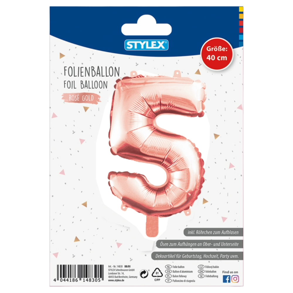 ΜΠΑΛΟΝΙ ΑΡΙΘΜΟΣ 5 METΑΛΛΙΖΕ ΧΡΩΜΑ ROSEGOLD - SILVER 1 ΤΕΜΑΧΙΟ, ΜΕΓΕΘΟΣ 40CM STYLEX 14835