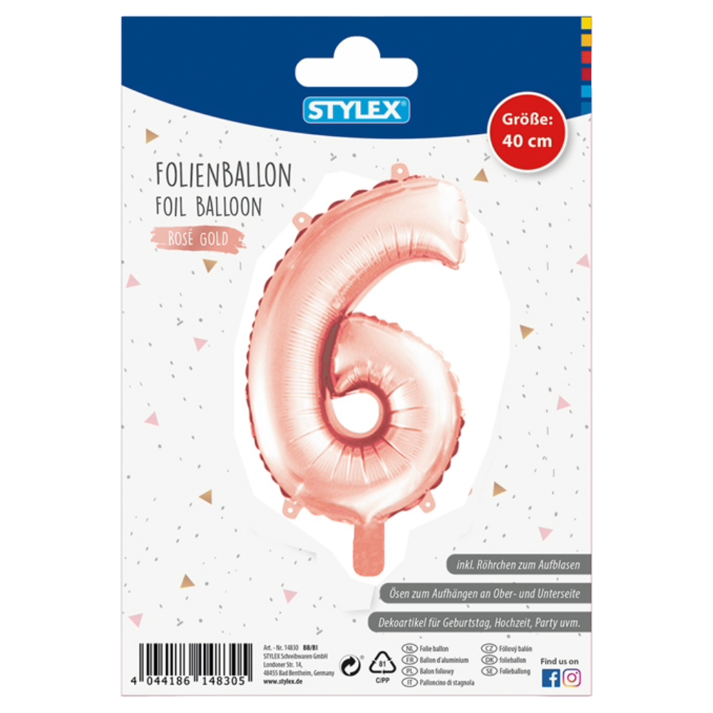 ΜΠΑΛΟΝΙ ΑΡΙΘΜΟΣ 6 METΑΛΛΙΖΕ ΧΡΩΜΑ ROSEGOLD - SILVER 1 ΤΕΜΑΧΙΟ, ΜΕΓΕΘΟΣ 40CM STYLEX 14836