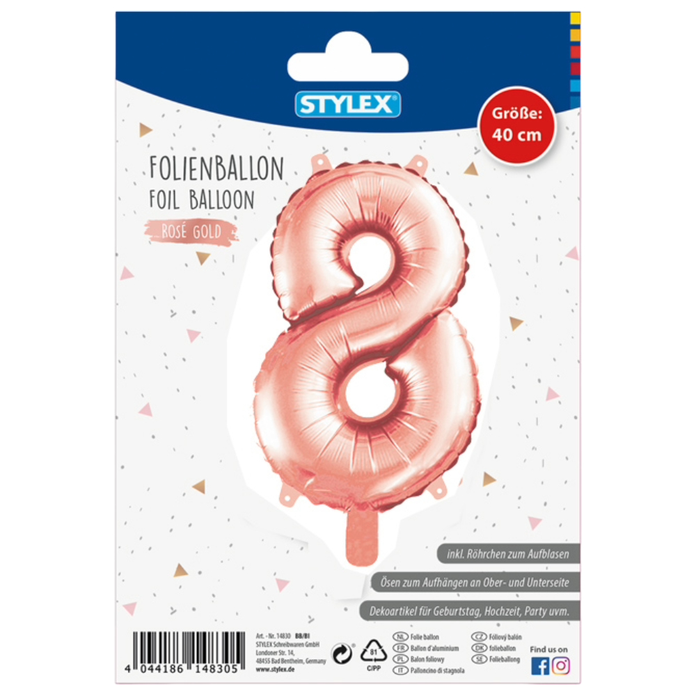 ΜΠΑΛΟΝΙ ΑΡΙΘΜΟΣ 8 METΑΛΛΙΖΕ ΧΡΩΜΑ ROSEGOLD - SILVER 1 ΤΕΜΑΧΙΟ, ΜΕΓΕΘΟΣ 40CM STYLEX 14838