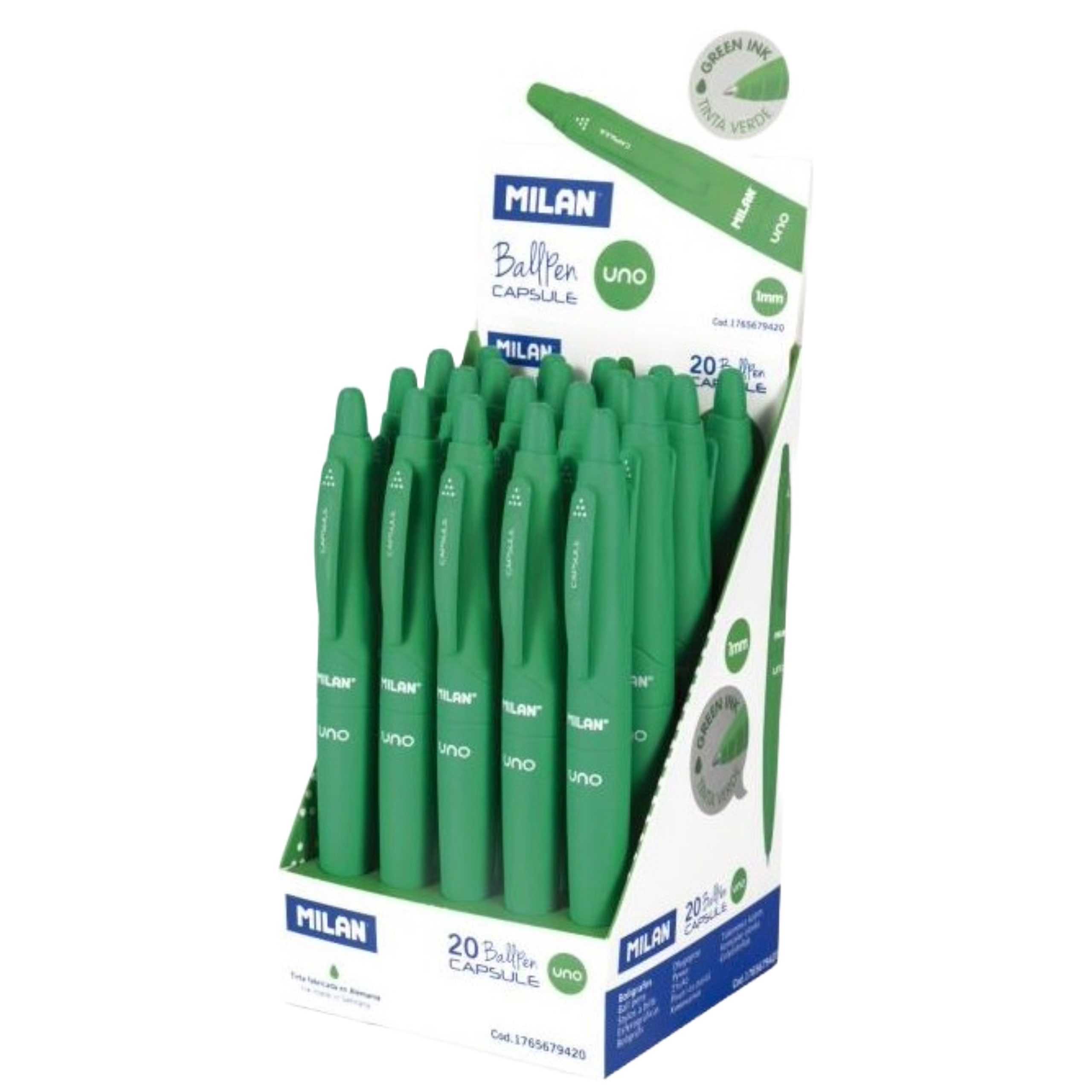 ΣΤΥΛΟ ΔΙΑΡΚΕΙΑΣ MILAN CAPSULE 1.0MM +ΚΟΥΜΠΙ UNO (ΣΤΑΝΤ=20 ΤΕΜ) 1765679420 ΠΡΑΣΙΝΟ