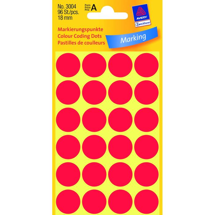 ΕΤΙΚΕΤΕΣ ΣΤΡΟΓΓΥΛΕΣ ΚΟΚΚΙΝΟ MARKING DOTS ΔΙΑΜΕΤΡΟ 18 MM 96 ΕΤΙΚΕΤΕΣ/ΠΑΚΕΤΟ AVERY ZWECKFORM 3004