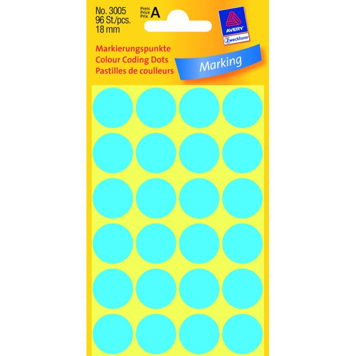 ΕΤΙΚΕΤΕΣ ΣΤΡΟΓΓΥΛΕΣ ΜΠΛΕ MARKING DOTS ΔΙΑΜΕΤΡΟ 18 MM 96 ΕΤΙΚΕΤΕΣ/ΠΑΚΕΤΟ AVERY ZWECKFORM 3005