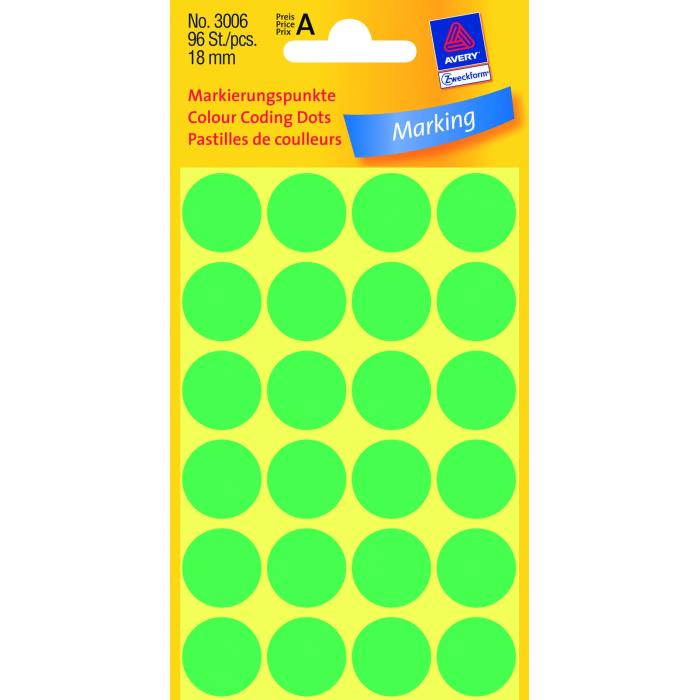 ΕΤΙΚΕΤΕΣ ΣΤΡΟΓΓΥΛΕΣ ΠΡΑΣΙΝΟ MARKING DOTS ΔΙΑΜΕΤΡΟ 18 MM 96 ΕΤΙΚΕΤΕΣ/ΠΑΚΕΤΟ AVERY ZWECKFORM 3006