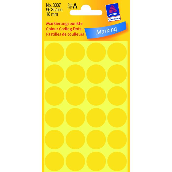 ΕΤΙΚΕΤΕΣ ΣΤΡΟΓΓΥΛΕΣ ΚΙΤΡΙΝΟ MARKING DOTS ΔΙΑΜΕΤΡΟ 18 MM 96 ΕΤΙΚΕΤΕΣ/ΠΑΚΕΤΟ AVERY ZWECKFORM 3007