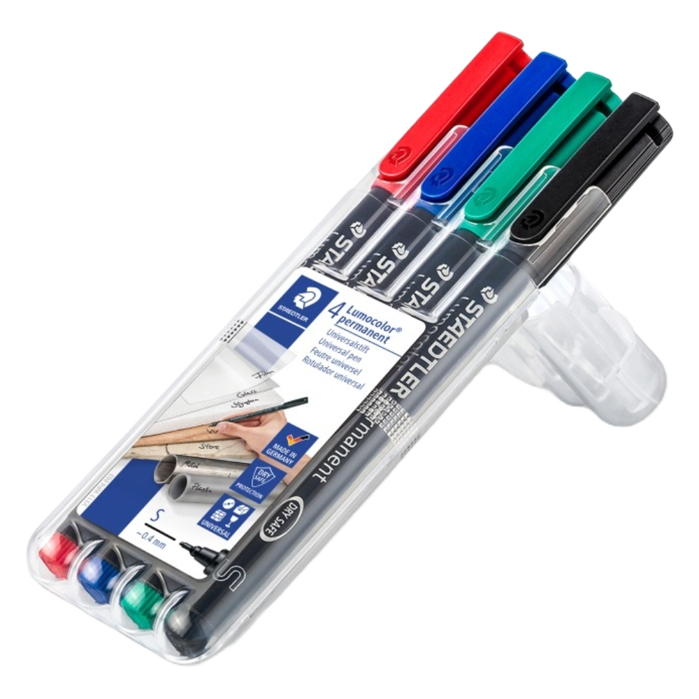 ΜΑΡΚΑΔΟΡΟΣ ΥΑΛΟΓΡΑΦΟΣ STAEDTLER 313 LUMOCOLOR S PERMANENT (ΓΡΑΦΗ 0.4MM) ΣΕΤ 4 ΤΕΜ. 313 WP4