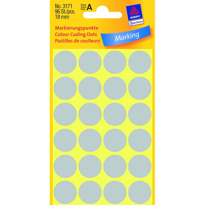 ΕΤΙΚΕΤΕΣ ΣΤΡΟΓΓΥΛΕΣ ΓΚΡΙ MARKING DOTS ΔΙΑΜΕΤΡΟ 18 MM 96 ΕΤΙΚ. 3171 AVERY ZWECKFORM