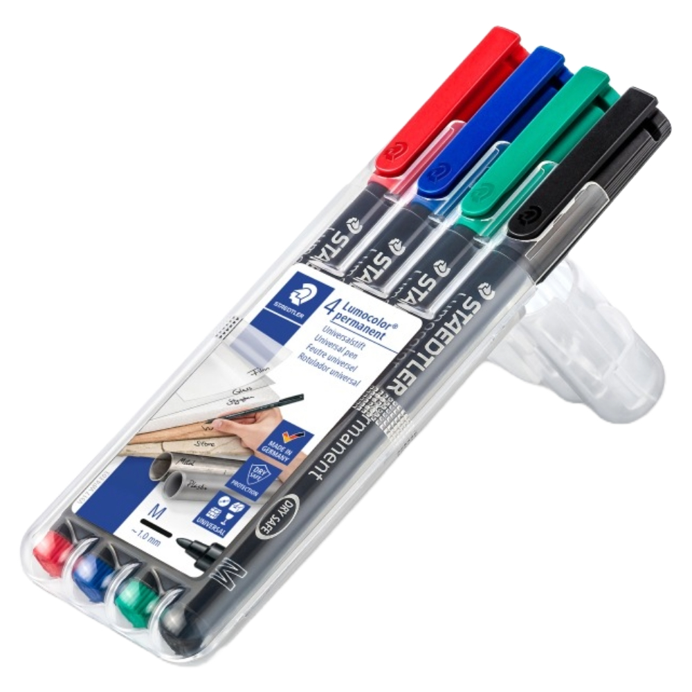 ΜΑΡΚΑΔΟΡΟΣ ΥΑΛΟΓΡΑΦΟΣ STAEDTLER 317 LUMOCOLOR M PERMANENT (ΓΡΑΦΗ 1.0MM) ΣΕΤ 4 ΤΕΜ. 317 WP4