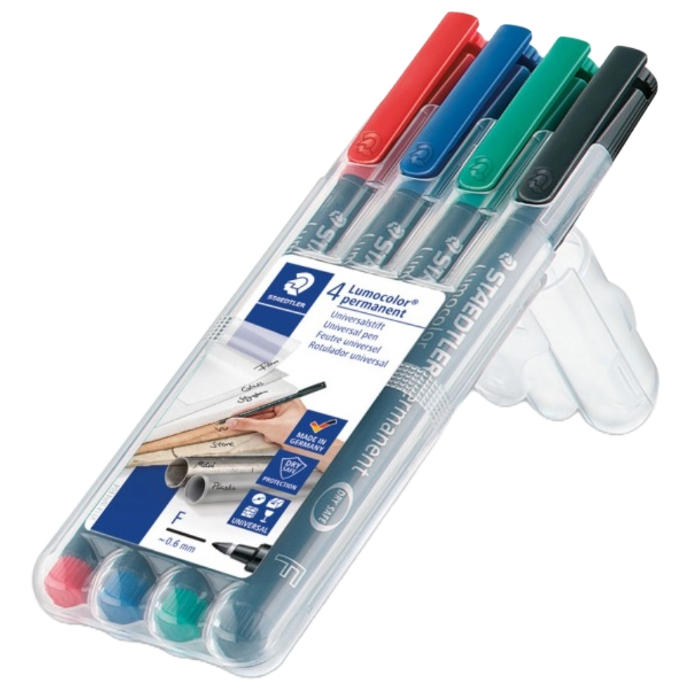 ΜΑΡΚΑΔΟΡΟΣ ΥΑΛΟΓΡΑΦΟΣ STAEDTLER 318 LUMOCOLOR F PERMANENT (ΓΡΑΦΗ 0.6MM) ΣΕΤ 4 ΤΕΜ. 318 WP4