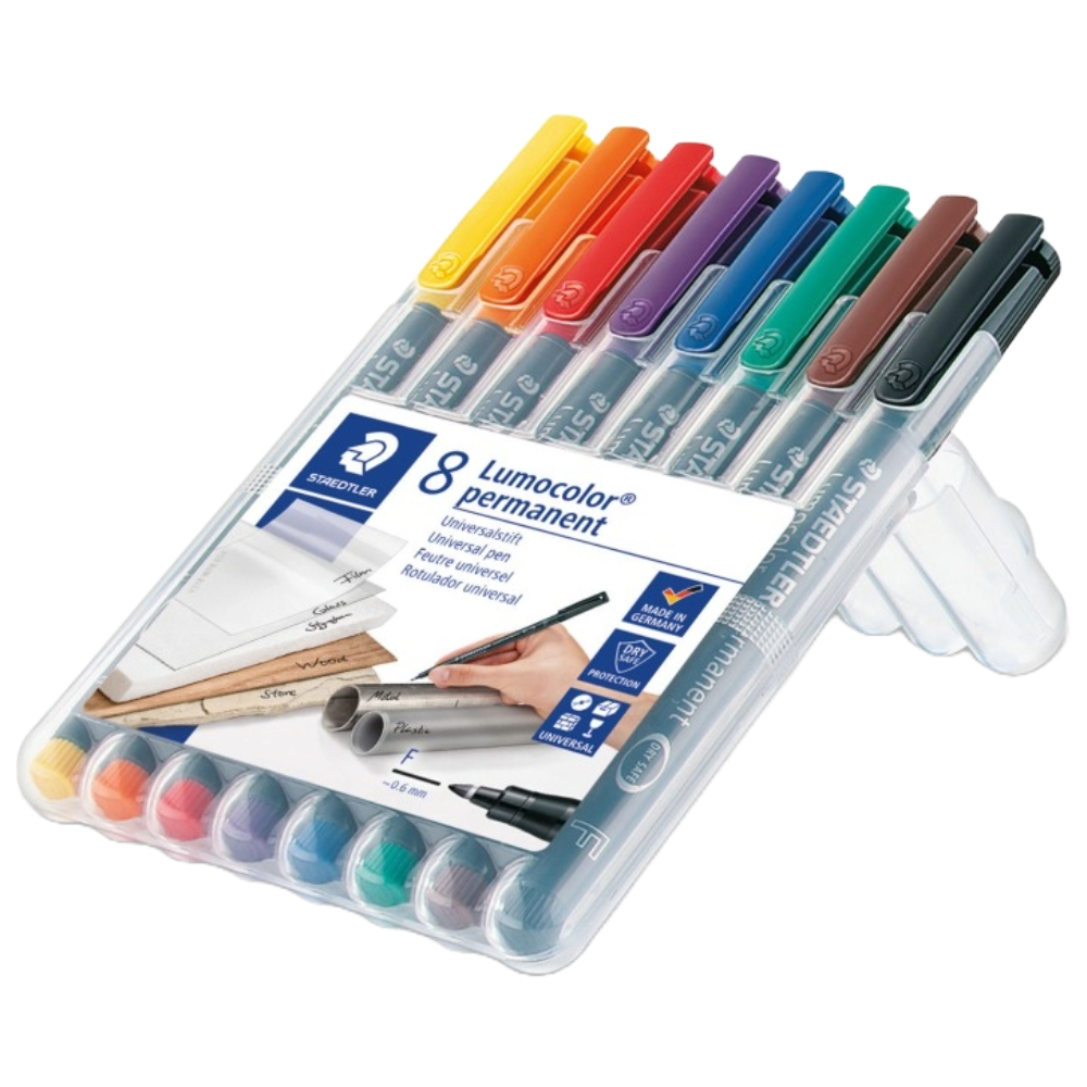 ΜΑΡΚΑΔΟΡΟΣ ΥΑΛΟΓΡΑΦΟΣ STAEDTLER 318 LUMOCOLOR F PERMANENT (ΓΡΑΦΗ 0.6MM) ΣΕΤ 8 ΤΕΜ. 318 WP8
