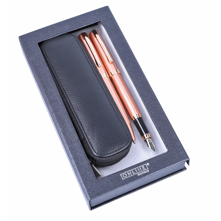 ΣΤΥΛΟ ΚΑΙ ΠΕΝΑ ONLINE 34574 ELEGANZA ROSE STYLE + ΔΕΡΜΑΤΙΝΗ ΘΗΚΗ ΣΕ ΚΟΥΤΙ