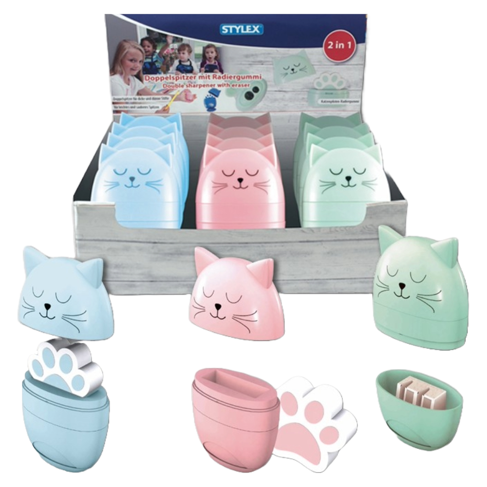 ΞΥΣΤΡΑ +ΓΟΜΑ STYLEX 42600 (ΣΤΑΝΤ=12 ΤΕΜ) ΔΙΠΛΗ CAT COLLECTION (3 ΑΣΟΡΤΙ ΣΧΕΔΙΑ)