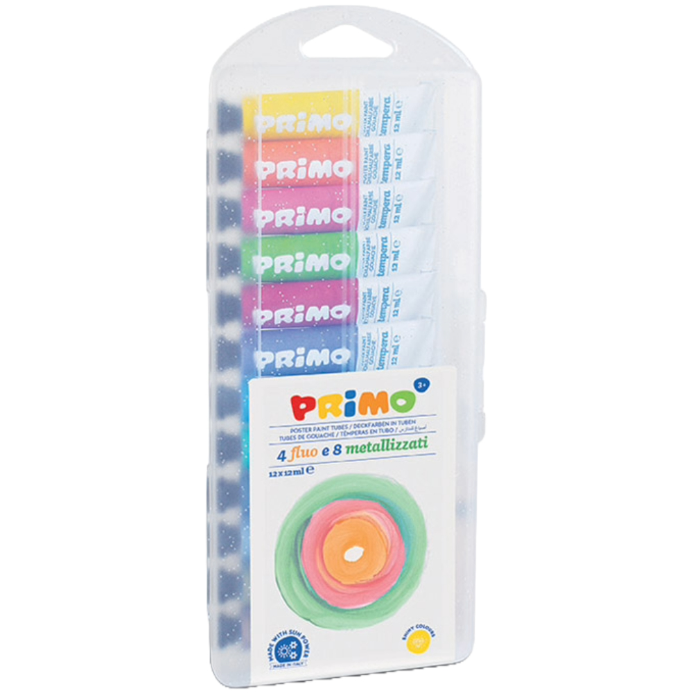 ΤΕΜΠΕΡΑ PRIMO ΣΩΛΗΝΑΡΙΟ ΜΕΤΑΛ. 12ML ΣΕΤ 12 ΧΡΩΜΑΤΩΝ FLUO ΚΑΙ METALLIC 12 ML CMP 450T12FMP