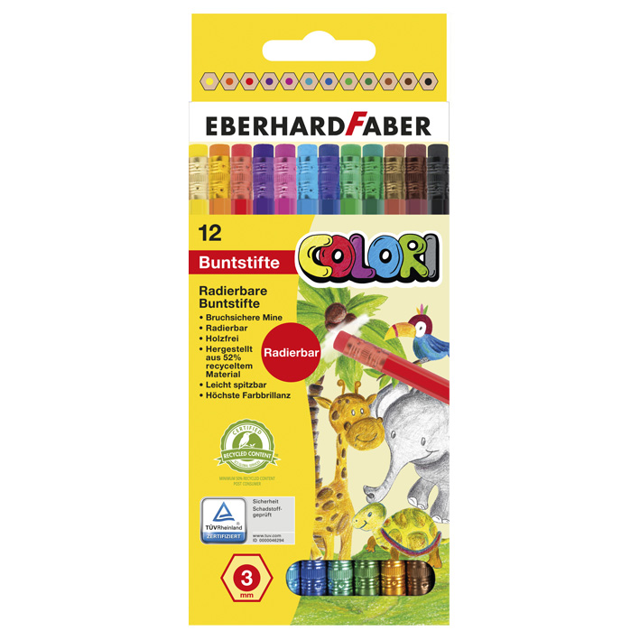 ΞΥΛΟΜΠΟΓΙΕΣ 3MM EFA FABER 5148- 17 ΜΕ ΓΟΜΑ (12 ΧΡΩΜΑΤΩΝ)