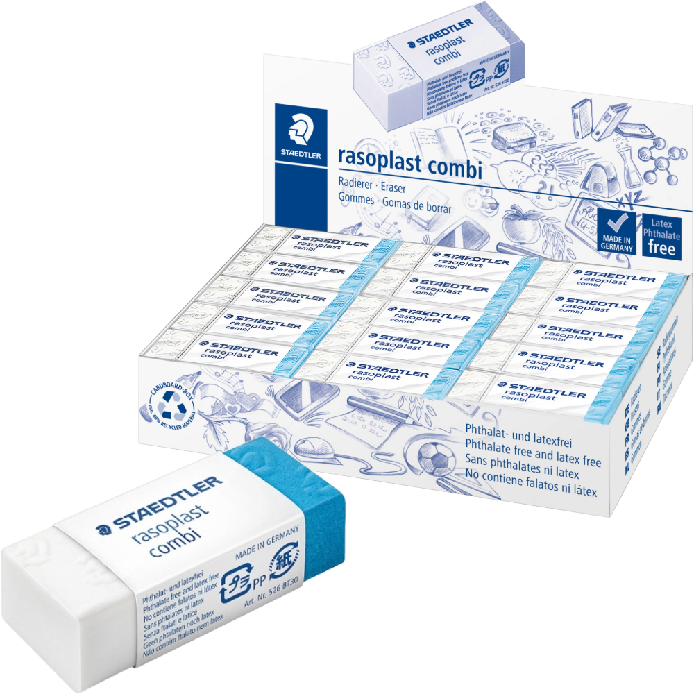 ΓΟΜΟΛΑΣΤΙΧΑ STAEDTLER 526 BT30 ΛΕΥΚΗ-ΜΠΛΕ RASOPLAST COMBI (ΠΑΚ= 30 ΤΕΜ) 43X19X13MM