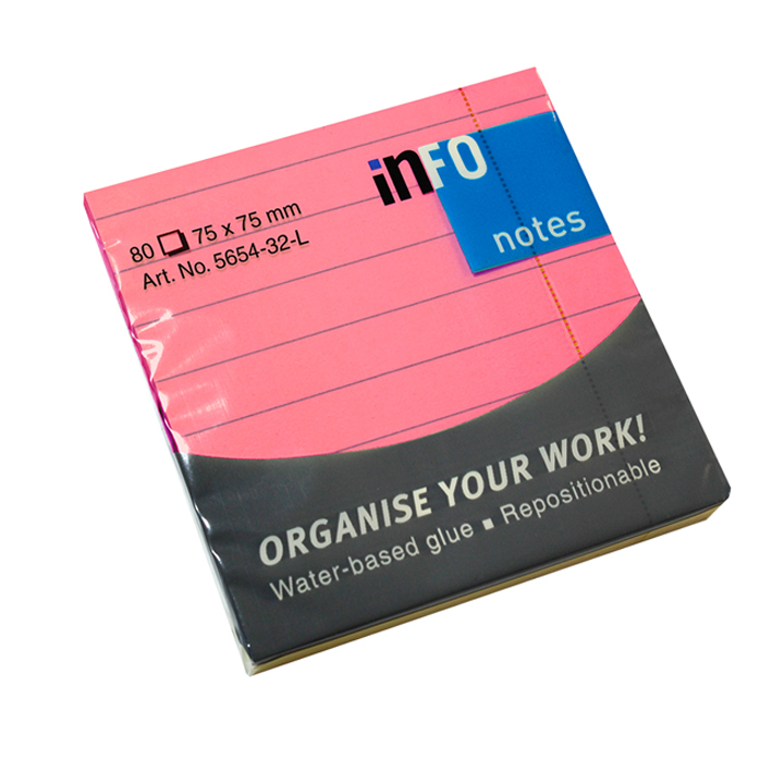NOTES INFO 75x75mm 80φ 5654-32L BRILLIANT ΡΟΖ ΜΕ ΓΡΑΜΜΕΣ