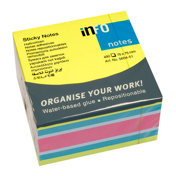 NOTES INFO 75x75mm ΚΥΒΟΣ 450φ 5654-51 4 ΧΡΩΜΑΤΑ BRILLIANT