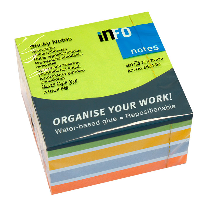 NOTES INFO 75x75mm ΚΥΒΟΣ 450φ 5654-52 4 ΧΡΩΜΑΤΑ BRILLIANT