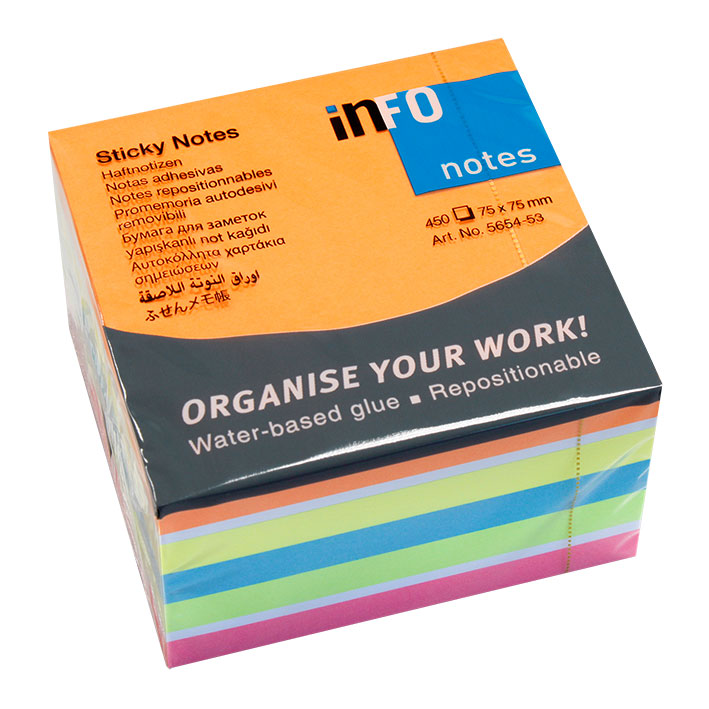 NOTES INFO 75x75mm ΚΥΒΟΣ 450φ 5654-53 4 ΧΡΩΜΑΤΑ BRILLIANT