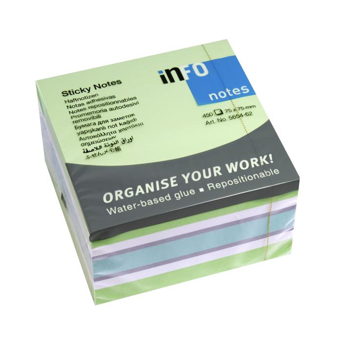 NOTES INFO 75x75mm ΚΥΒΟΣ 450φ 5654-62 4 ΧΡΩΜΑΤΑ ΠΑΣΤΕΛ