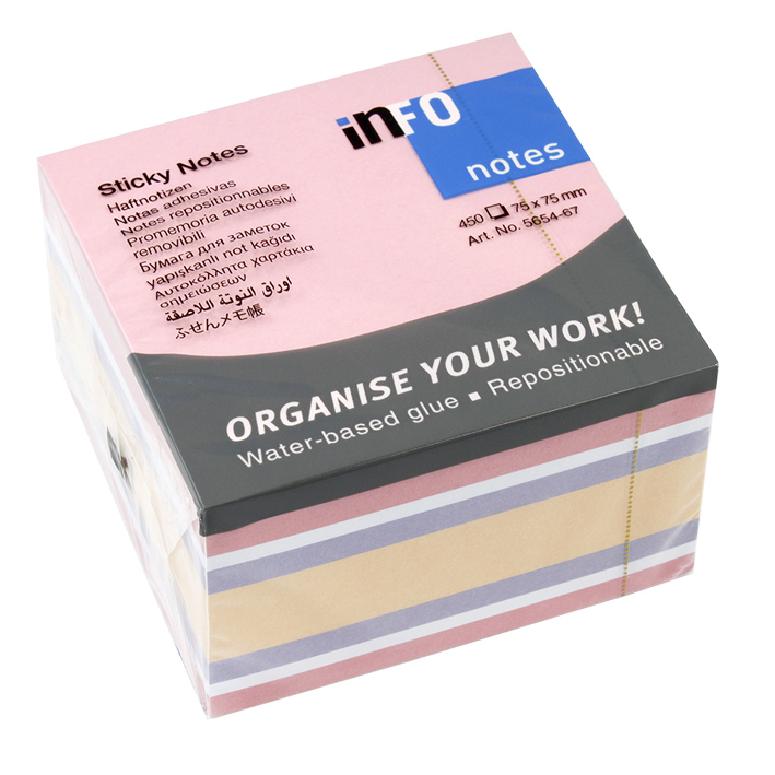 NOTES INFO 75x75mm ΚΥΒΟΣ 450φ 5654-67 4 ΧΡΩΜΑΤΑ ΠΑΣΤΕΛ