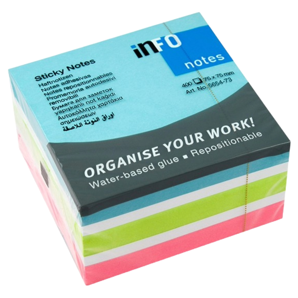 NOTES INFO 75x75mm ΚΥΒΟΣ 400φ 5654-73 4 ΧΡΩΜΑΤΑ BRILLIANT