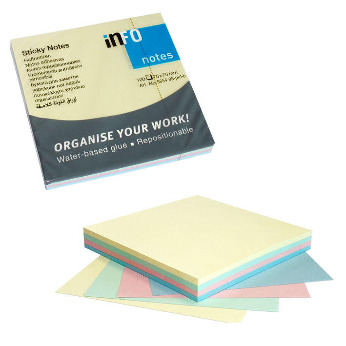 NOTES INFO 75x75mm 100φ 5654-98-PK1-B 4 ΧΡΩΜΑΤΑ ΠΑΣΤΕΛ ΑΣΟΡΤΙ