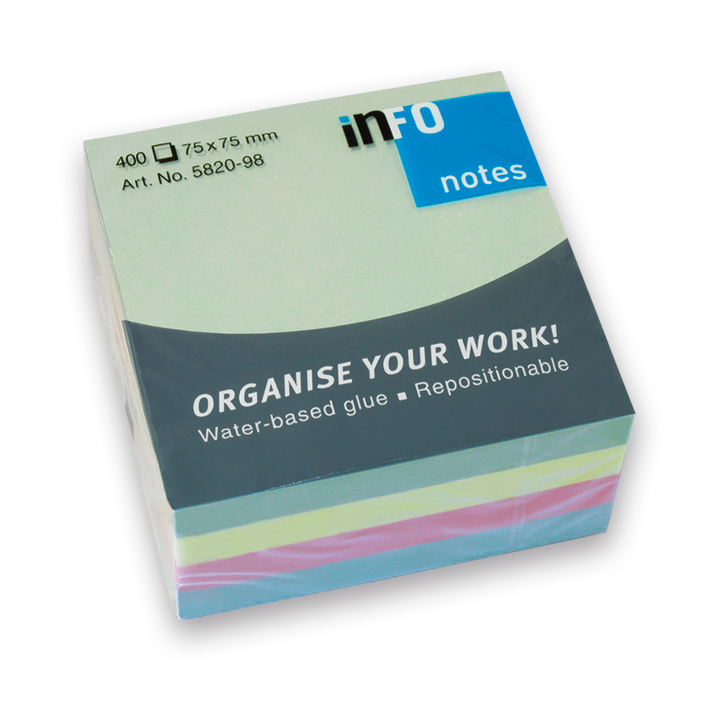 NOTES INFO 75x75mm ΚΥΒΟΣ 400φ 5820-98 4 ΧΡΩΜΑΤΑ ΠΑΣΤΕΛ