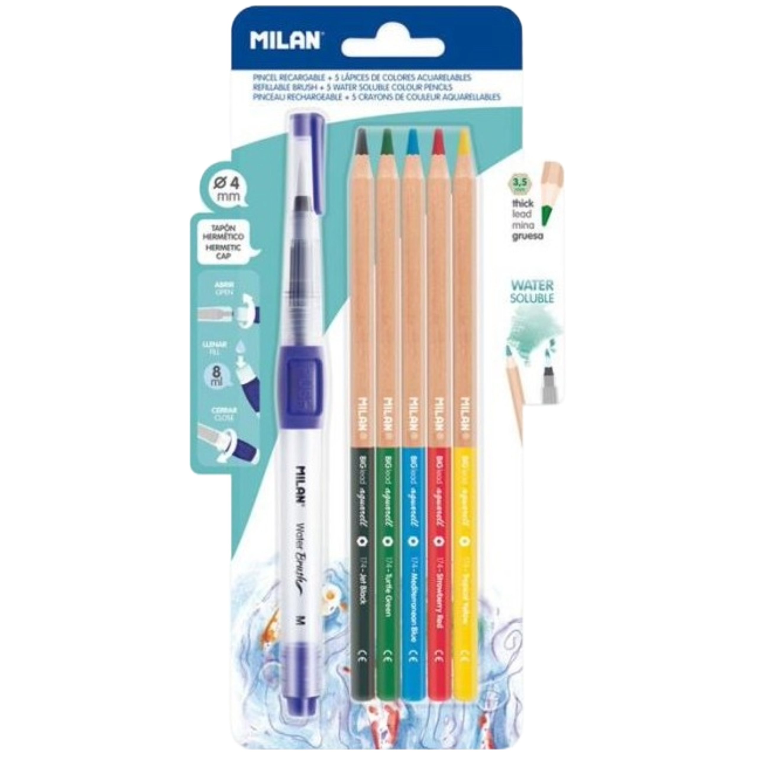 ΞΥΛΟΜΠΟΓΙΑ MILAN AQUARELL 5 ΧΡΩΜΑΤΩΝ + 1 ΚΕΝΟ ΠΙΝΕΛΟ (BLISTER) BWM10401