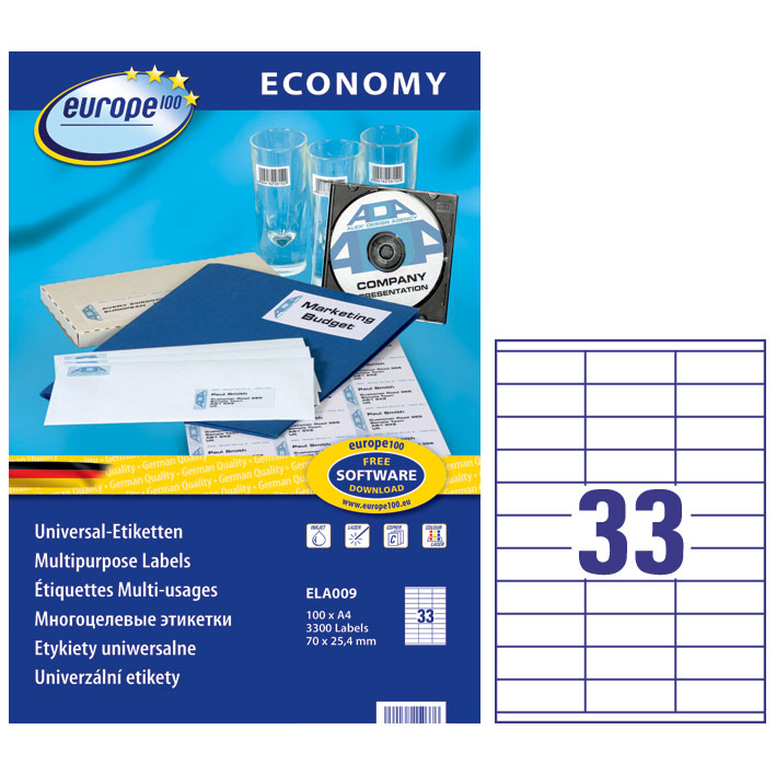 ΕΤΙΚΕΤΕΣ I+L+C 70X25,4MM 33/ΦΥΛΛΟ ΠΑΚΕΤΟ 100 ΦΥΛΛΩΝ AVERY ELA009