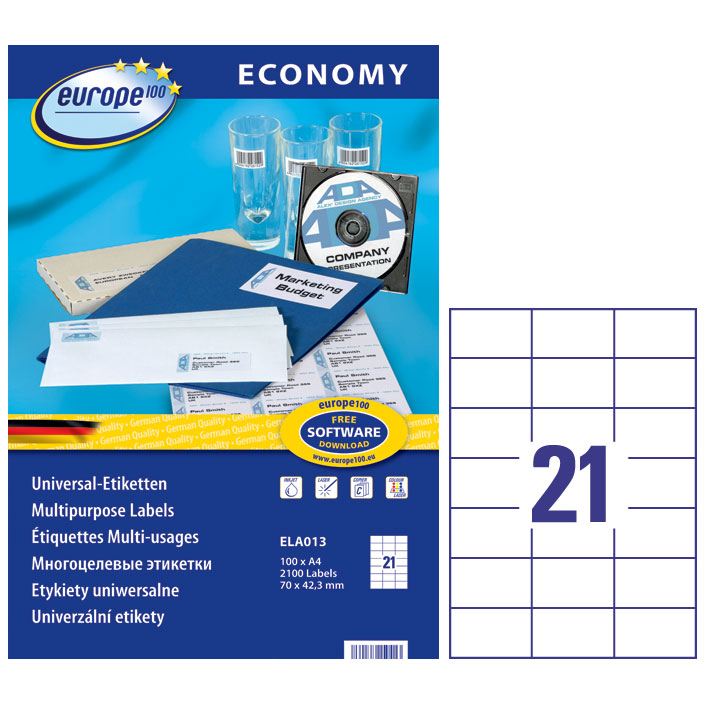 ΕΤΙΚΕΤΕΣ I+L+C 70X42,3MM 21/ΦΥΛΛΟ ΠΑΚΕΤΟ 100 ΦΥΛΛΩΝ AVERY ELA013