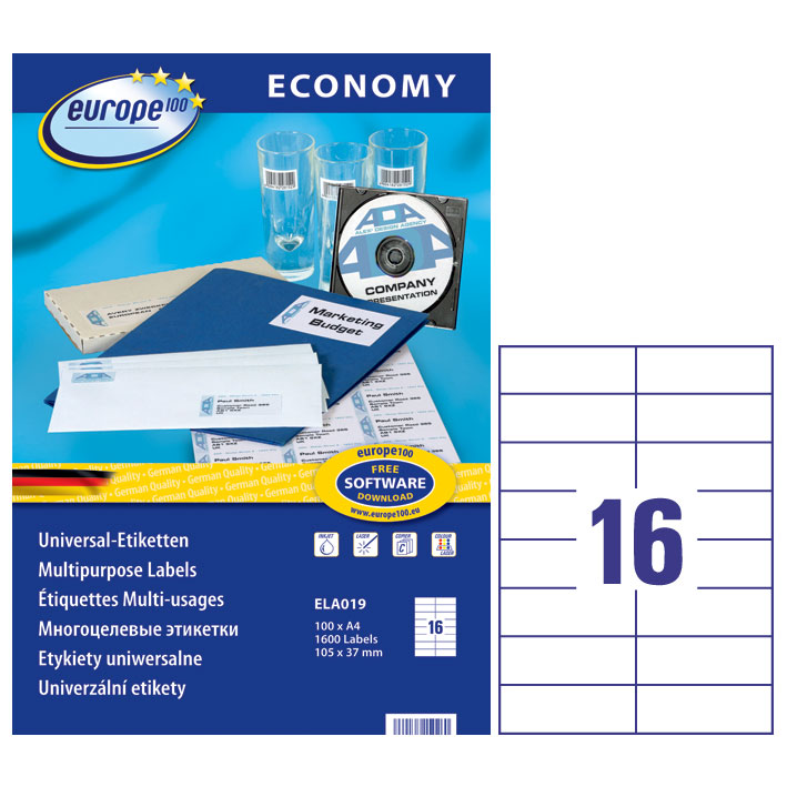 ΕΤΙΚΕΤΕΣ I+L+C 105X37,1MM 16/ΦΥΛΛΟ ΠΑΚΕΤΟ 100 ΦΥΛΛΩΝ AVERY ELA019