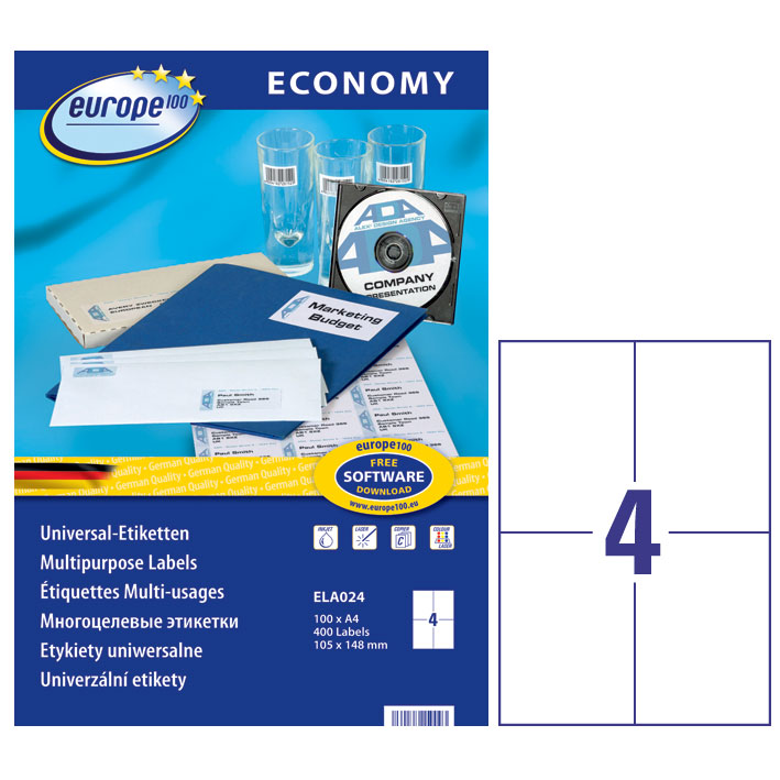 ΕΤΙΚΕΤΕΣ I+L+C 105X148,5MM 4/ΦΥΛΛΟ ΠΑΚΕΤΟ 100 ΦΥΛΛΩΝ AVERY ELA024