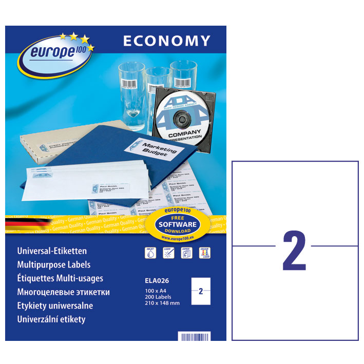 ΕΤΙΚΕΤΕΣ I+L+C 210X148,5MM 2/ΦΥΛΛΟ ΠΑΚΕΤΟ 100 ΦΥΛΛΩΝ AVERY ELA026