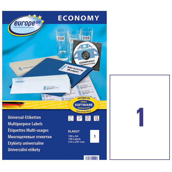 ΕΤΙΚΕΤΕΣ I+L+C 210X297MM 1/ΦΥΛΛΟ ΠΑΚΕΤΟ 100 ΦΥΛΛΩΝ AVERY ELA027