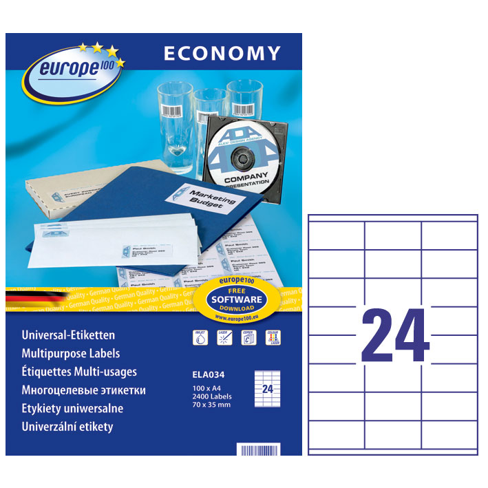 ΕΤΙΚΕΤΕΣ I+L+C 70X35MM 24/ΦΥΛΛΟ ΠΑΚΕΤΟ 100 ΦΥΛΛΩΝ AVERY ELA034