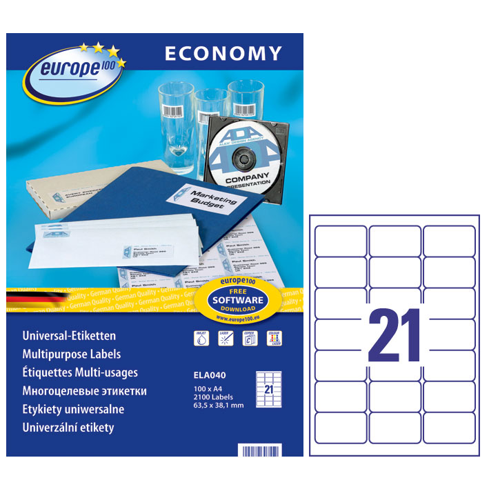 ΕΤΙΚΕΤΕΣ I+L+C 63,5X38,1MM 21/ΦΥΛΛΟ ΠΑΚΕΤΟ 100 ΦΥΛΛΩΝ AVERY ELA040