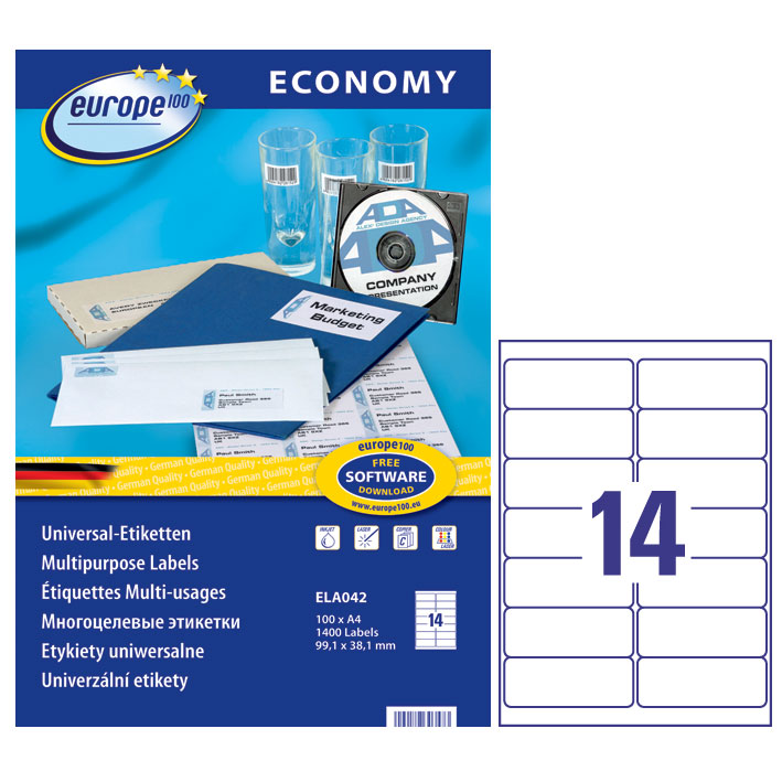 ΕΤΙΚΕΤΕΣ I+L+C 99,1X38,1MM 14/ΦΥΛΛΟ ΠΑΚΕΤΟ 100 ΦΥΛΛΩΝ AVERY ELA042