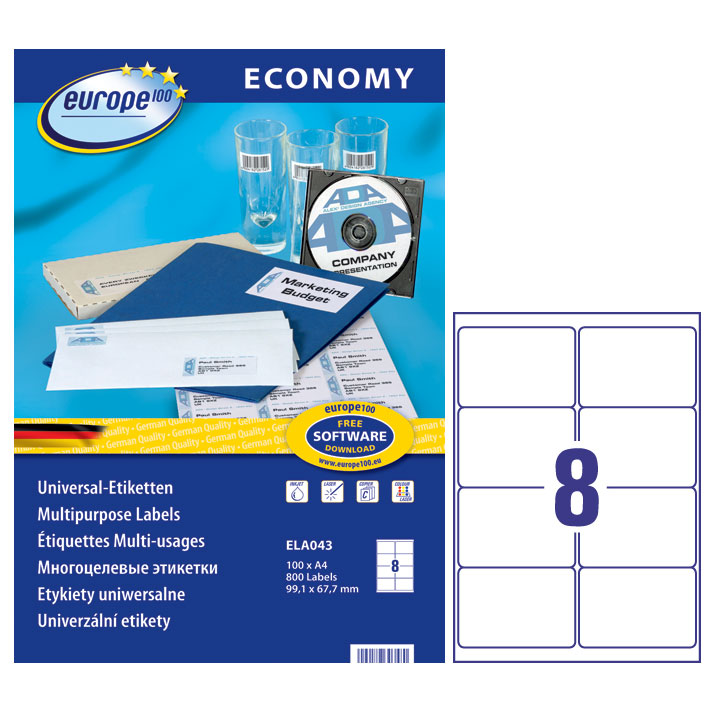 ΕΤΙΚΕΤΕΣ I+L+C 99,1X67,7MM 8/ΦΥΛΛΟ ΠΑΚΕΤΟ 100 ΦΥΛΛΩΝ AVERY ELA043