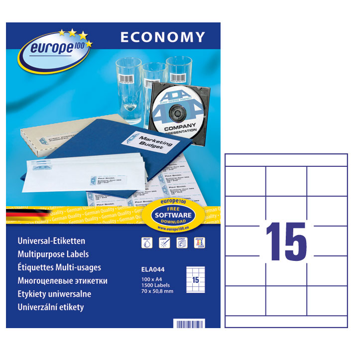 ΕΤΙΚΕΤΕΣ I+L+C 70X50,8MM 15/ΦΥΛΛΟ ΠΑΚΕΤΟ 100 ΦΥΛΛΩΝ AVERY ELA044