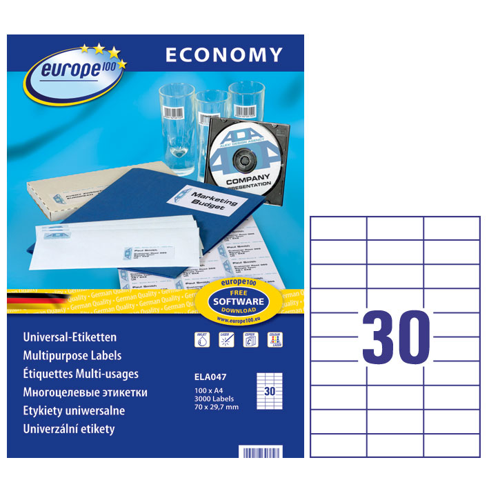 ΕΤΙΚΕΤΕΣ I+L+C 70X29,7MM 30/ΦΥΛΛΟ ΠΑΚΕΤΟ 100 ΦΥΛΛΩΝ AVERY ELA047