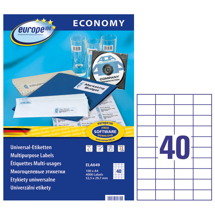 ΕΤΙΚΕΤΕΣ I+L+C 52,5X29,7MM 40/ΦΥΛΛΟ ΠΑΚΕΤΟ 100 ΦΥΛΛΩΝ AVERY ELA049