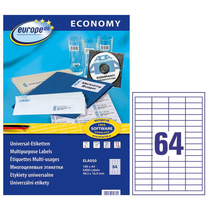 ΕΤΙΚΕΤΕΣ I+L+C 48,5X16,9MM 64/ΦΥΛΛΟ ΠΑΚΕΤΟ 100 ΦΥΛΛΩΝ AVERY ELA050