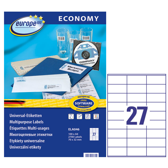 ΕΤΙΚΕΤΕΣ I+L+C 70X32MM 27/ΦΥΛΛΟ ΠΑΚ=100 ΦΥΛ. AVERY ELA046/MEGA