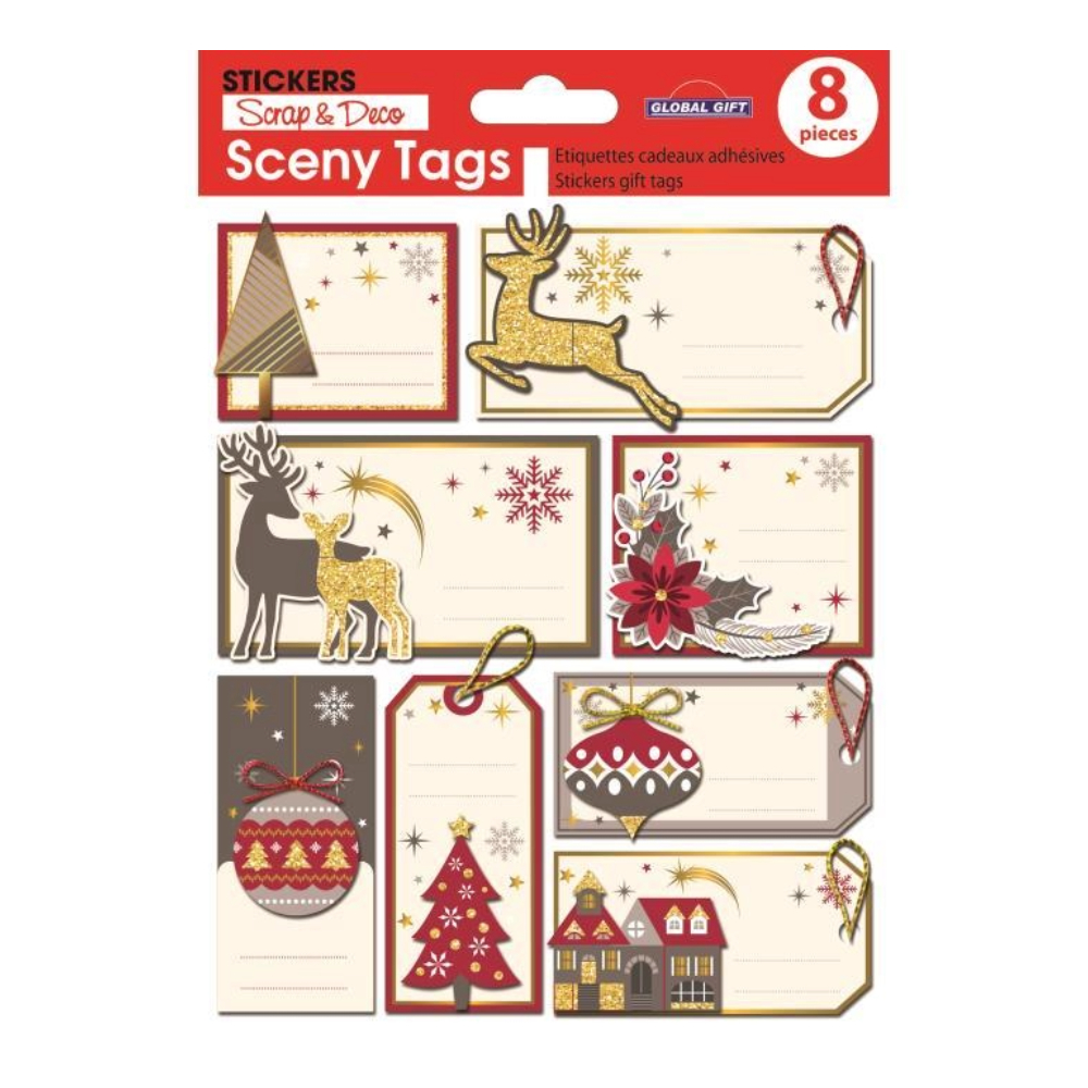 STICKERS CHRISTMAS TAG/SCENY 14X12CM 540129 GLOBAL GIFT