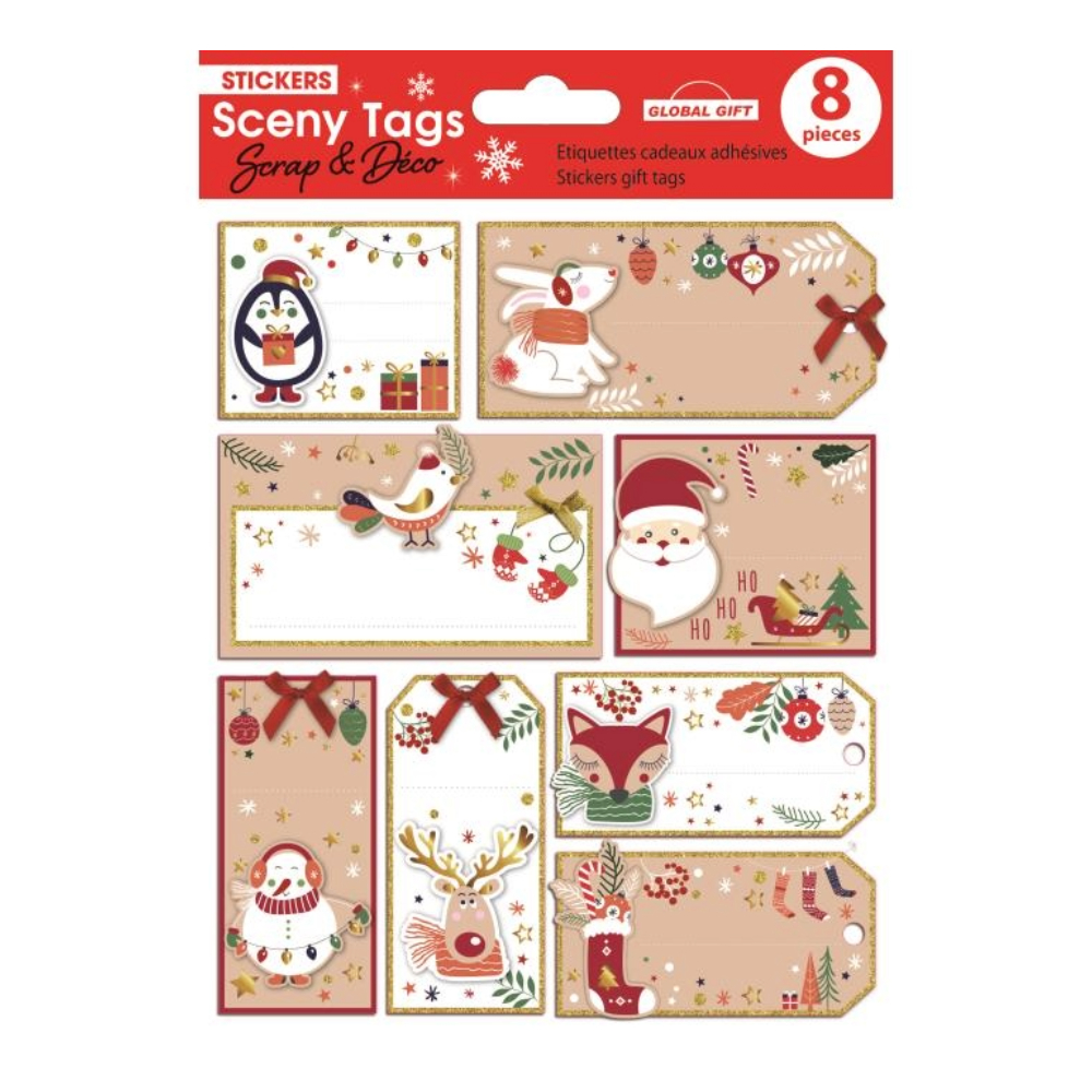 STICKERS CHRISTMAS TAG/SCENY 14X12CM 540132 GLOBAL GIFT