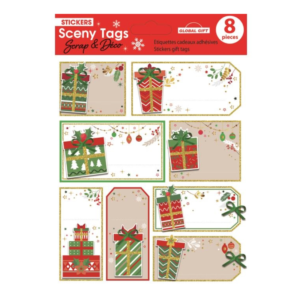 STICKERS CHRISTMAS TAG/SCENY 14X12CM 540135 GLOBAL GIFT